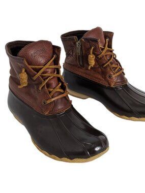 Sperry Saltwater Brown Leather Rubber Duck Booties Fleece Lined Gorpcore